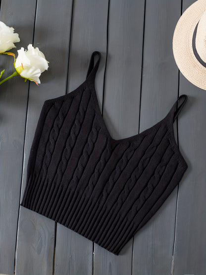 Comfortable Cable Knit Tank Top for Women with V Neck Sleeveless Ribbed Cropped Style