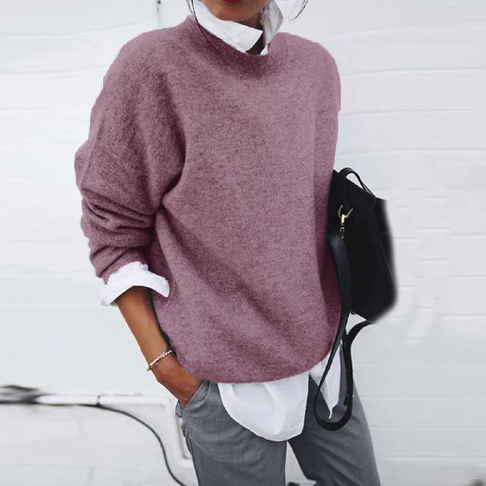 Comfortable Sweater for Women with High Neck Long Sleeve Relaxed Oversized Knit Style
