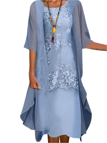 Elegant Chiffon Midi Dress for Women with Lace Jacket Two Piece Mother of the Bride Style