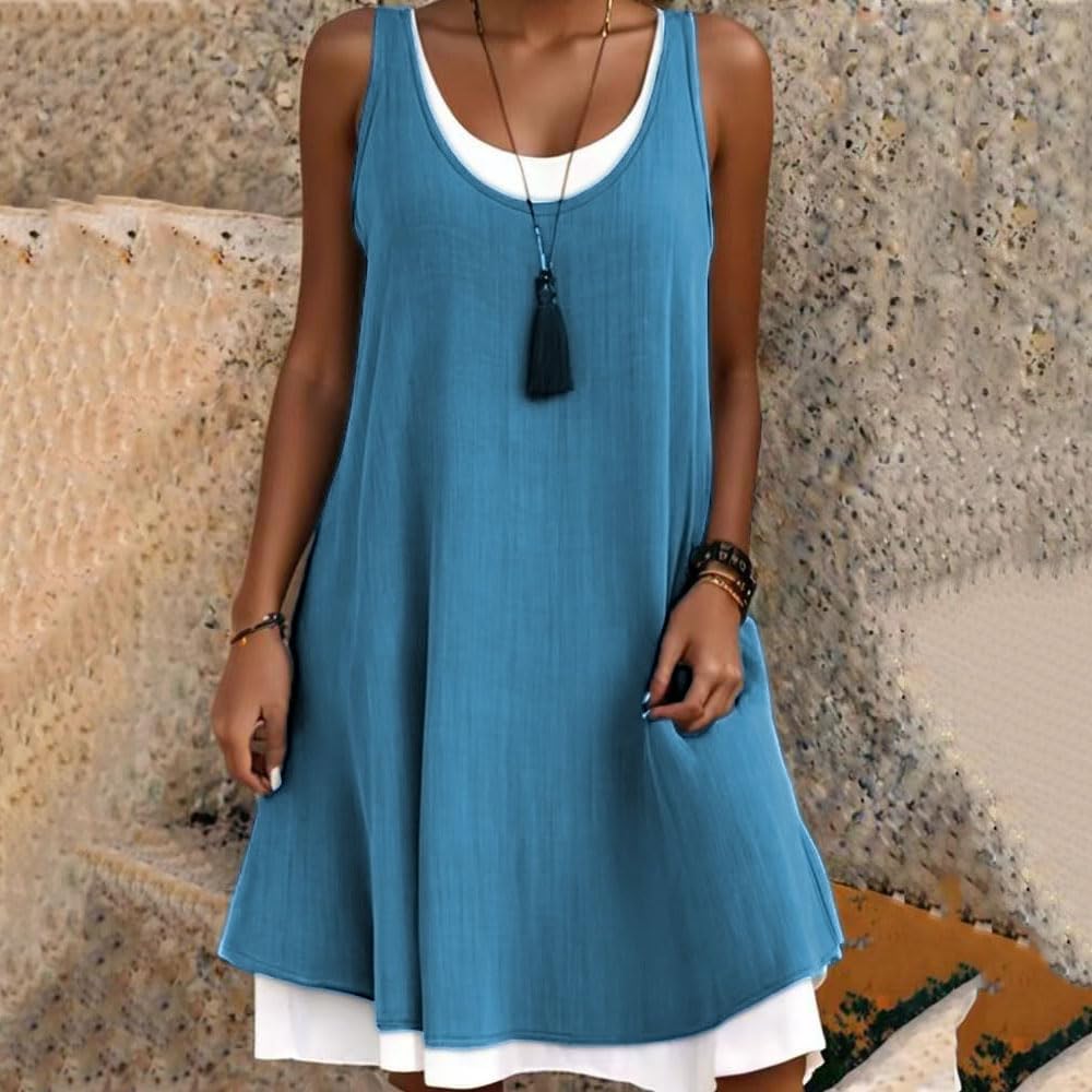 Effortless Layered Tank Dress for Women with Scoop Neck Sleeveless Swing Flowing Casual Style