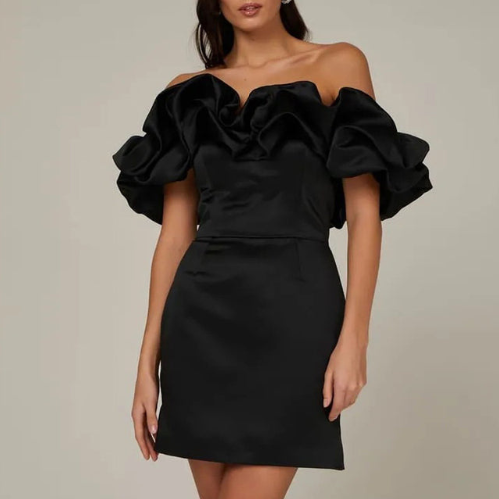 Stylish Mini Dress for Women with Off Shoulder Ruffle Sleeve Bodycon Cocktail Style