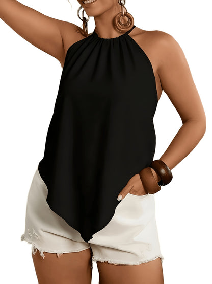 Effortless Chiffon Halter Top for Women with High Neck Sleeveless Ruched Flowing Tank Style