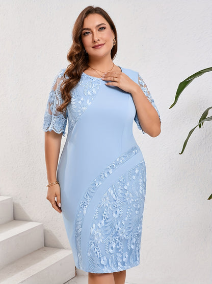 Elegant Floral Lace Sheath Dress for Women with Round Neck Half Sleeve Bodycon Cocktail Style