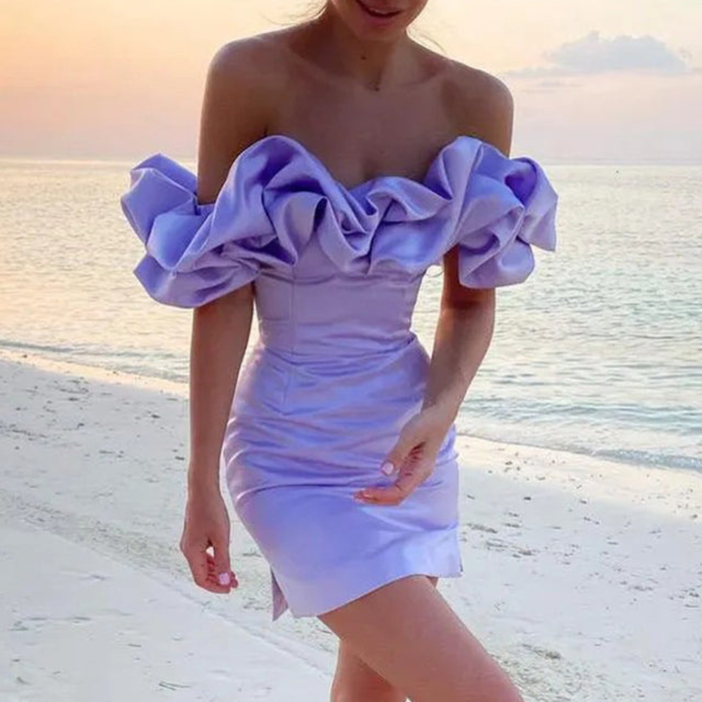 Stylish Mini Dress for Women with Off Shoulder Ruffle Sleeve Bodycon Cocktail Style