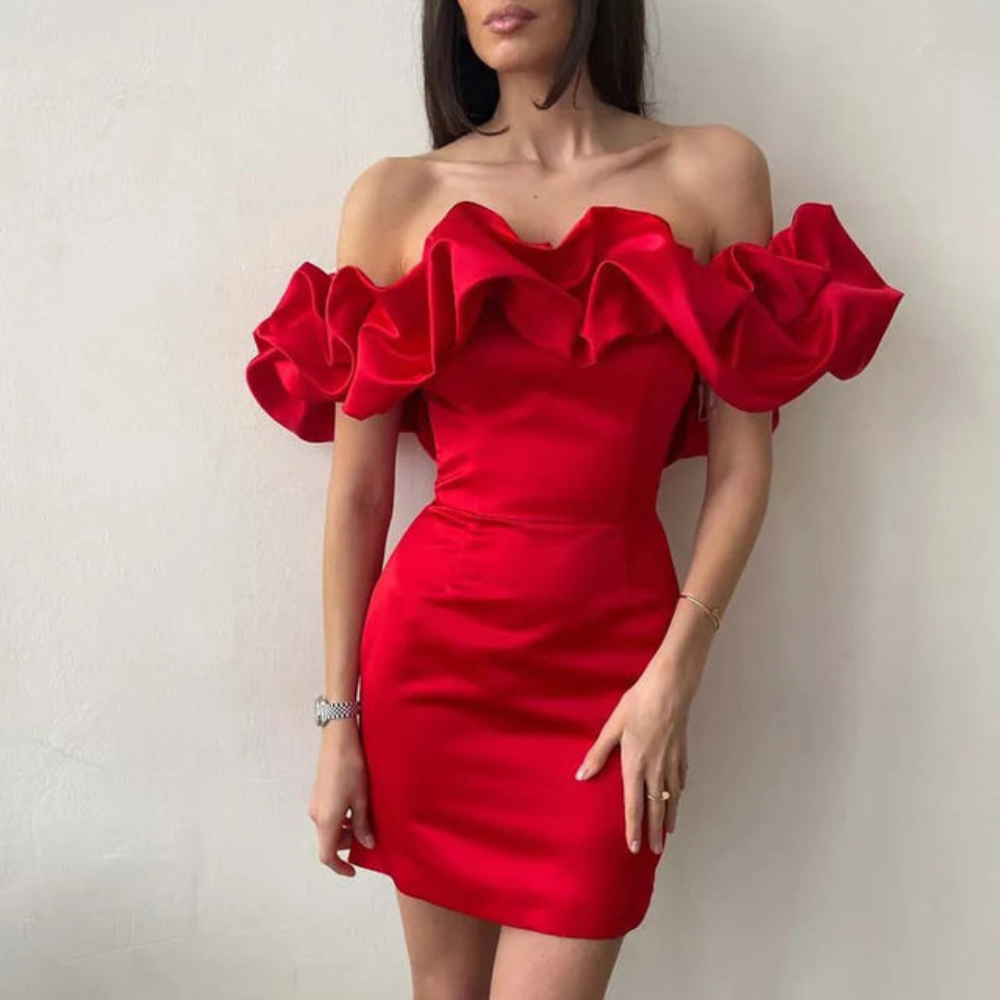 Stylish Mini Dress for Women with Off Shoulder Ruffle Sleeve Bodycon Cocktail Style