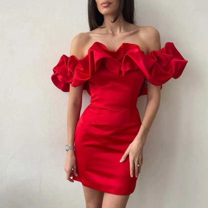 Stylish Mini Dress for Women with Off Shoulder Ruffle Sleeve Bodycon Cocktail Style