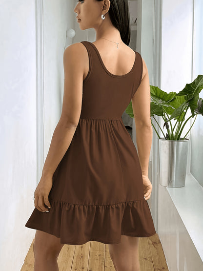 Effortless Ribbed Tiered Mini Dress for Women with Square Neck Sleeveless Smocked Waist Flowy Casual Style