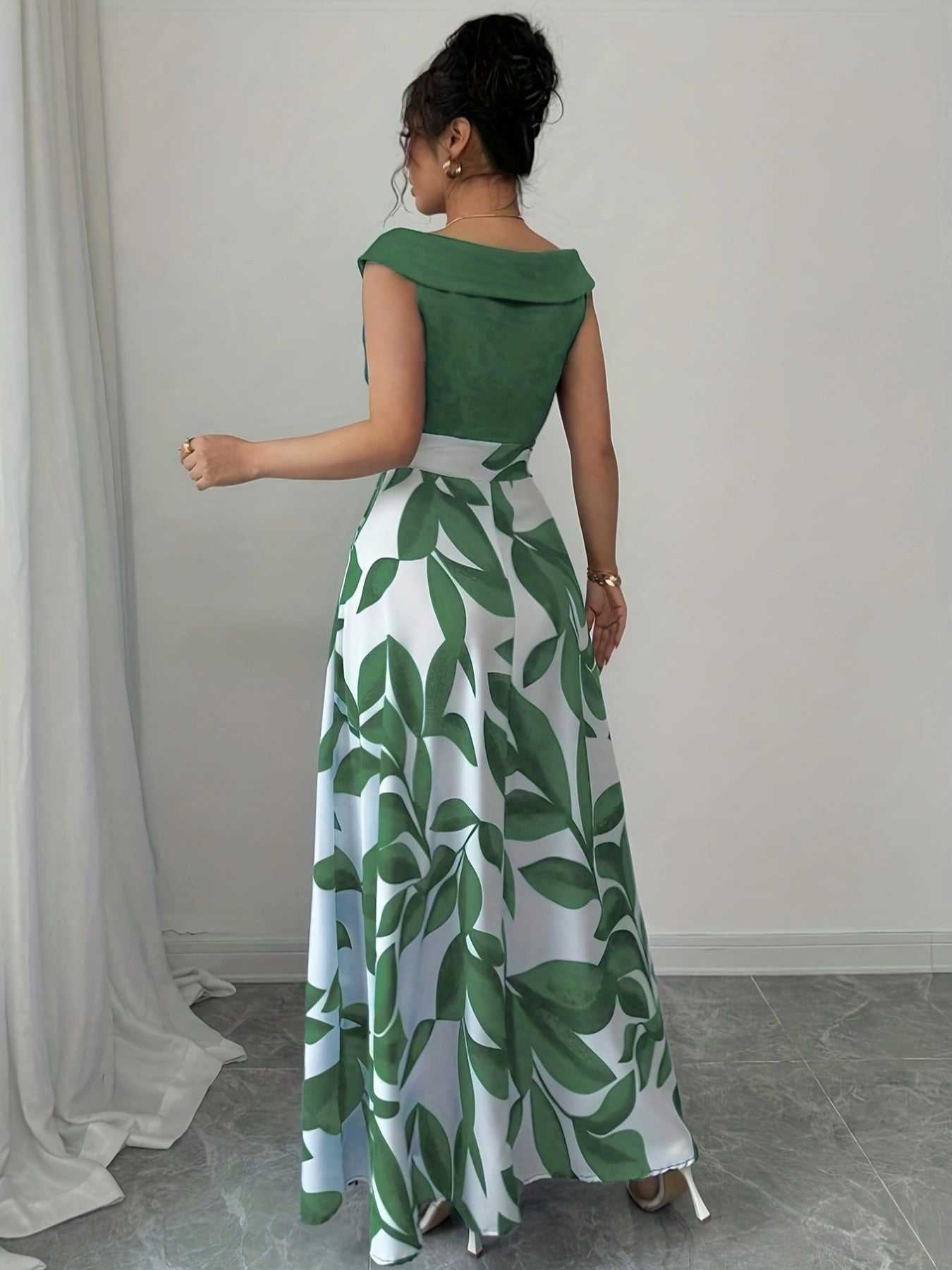 Elegant Floral Maxi Dress for Women with Off Shoulder Print Skirt Flowy Formal Wedding Guest Style