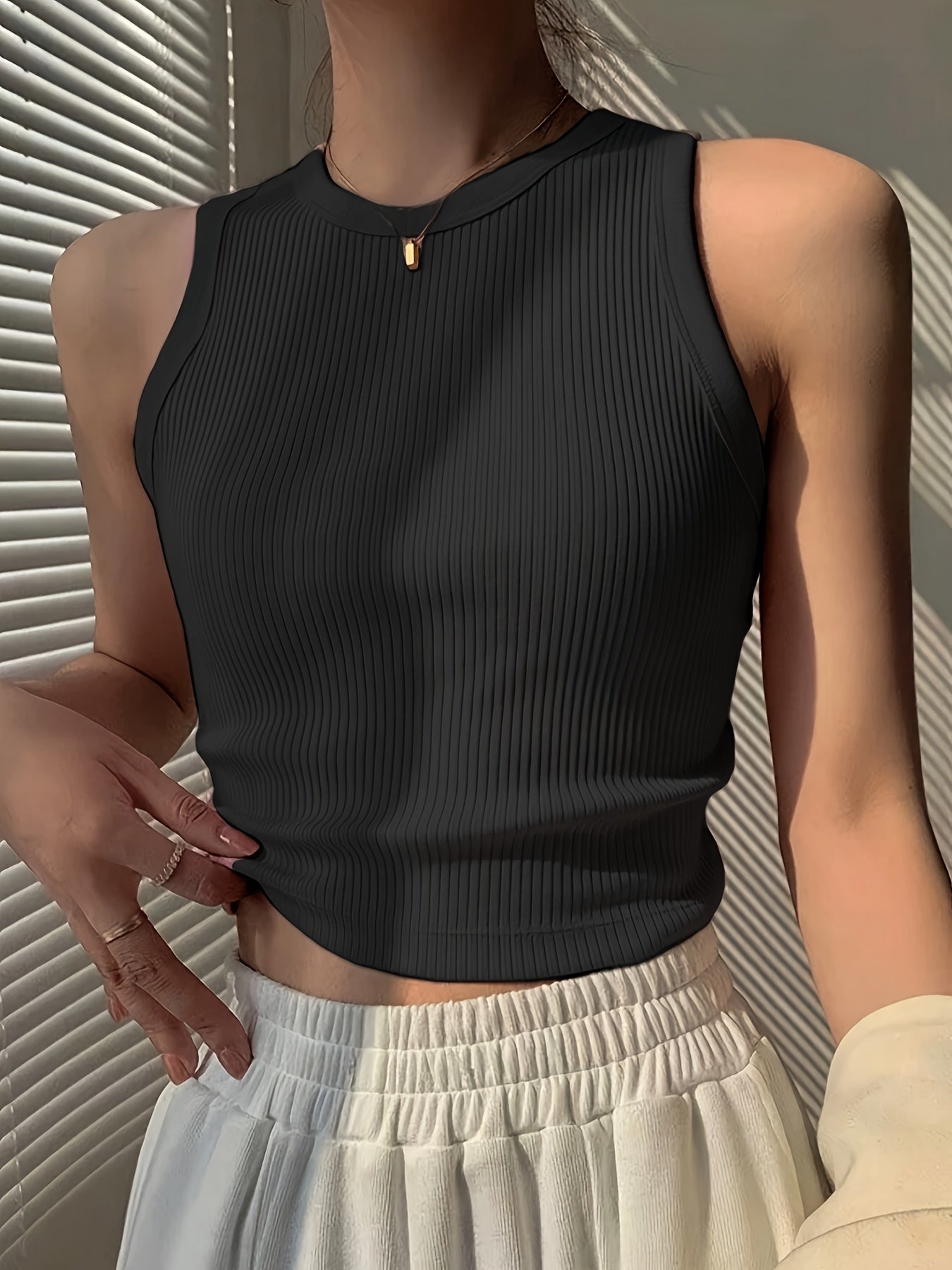 Effortless Ribbed Knit Tank Top for Women with Mock Neck Sleeveless Racerback Crop Style