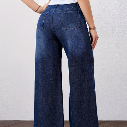 Effortless Relaxed Blue Wide Leg Jeans for Women with High Waist Straight Style