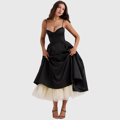 Elegant Strapless Midi Dress for Women with Sweetheart Neckline Full Skirt Formal Wedding Guest Style