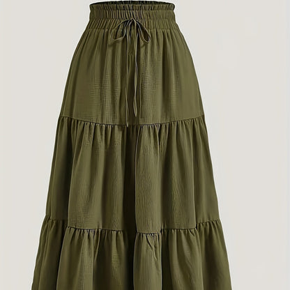 Effortless Tiered Maxi Skirt for Women with Paperbag Waist Drawstring Tie Flowing Style