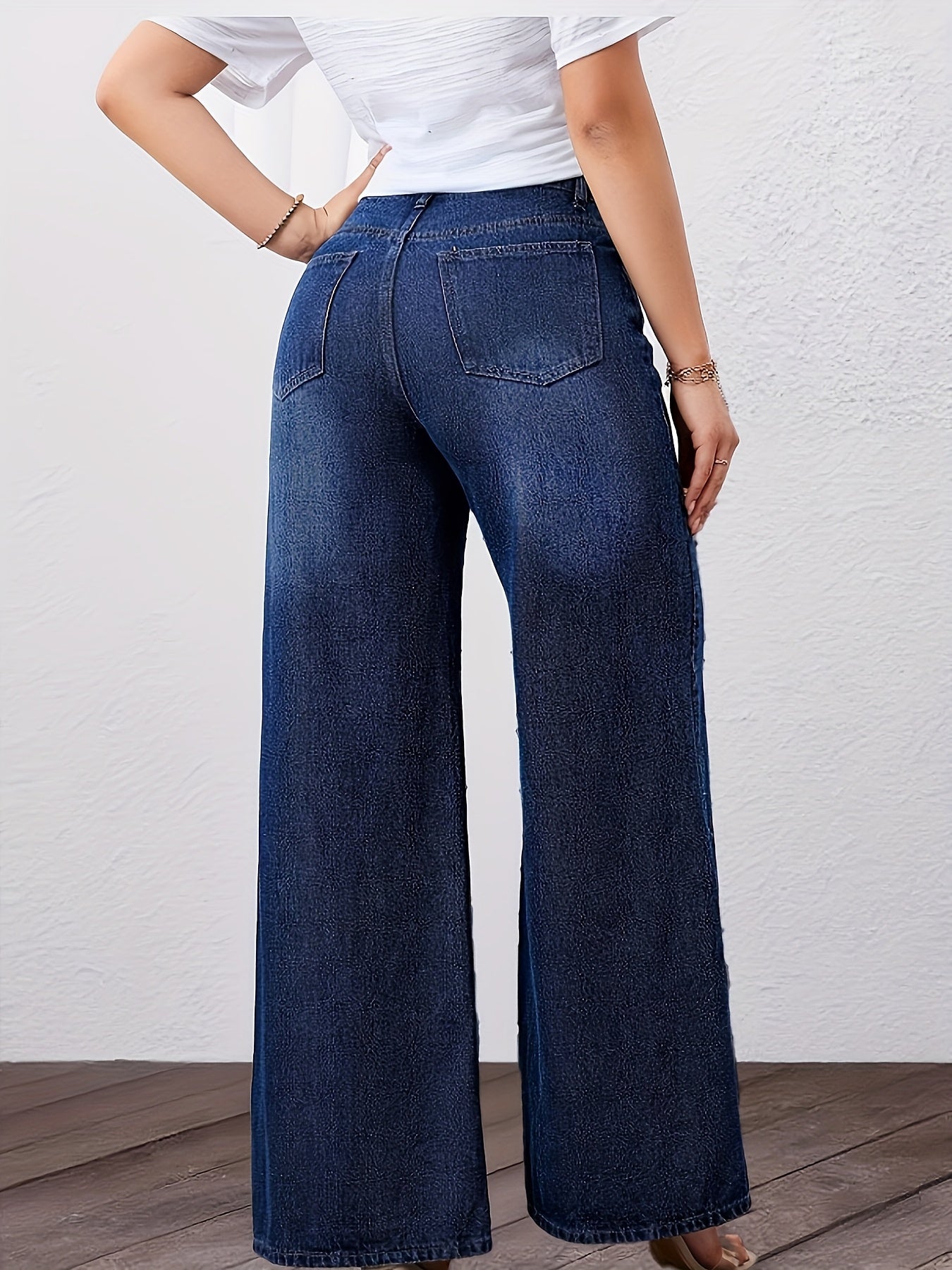 Effortless Relaxed Blue Wide Leg Jeans for Women with High Waist Straight Style