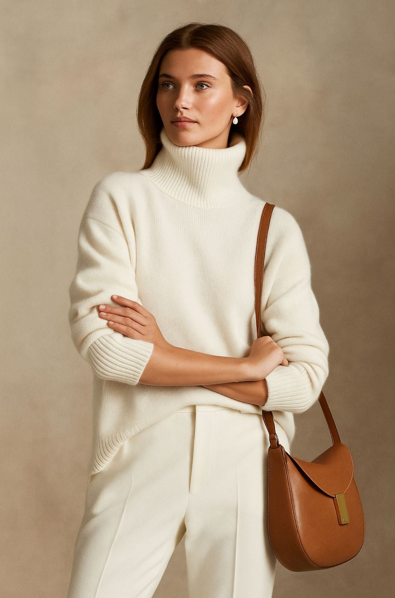 Comfortable Ribbed Sweater for Women with Turtleneck Long Sleeve Relaxed Oversized Knit Style