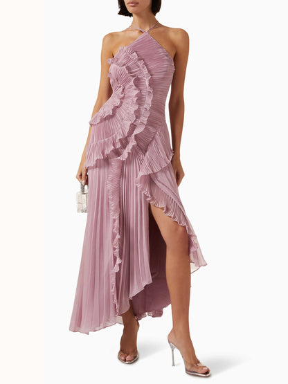Elegant Tiered Ruffle Midi Dress for Women with One Shoulder Flowy Formal Wedding Guest Style