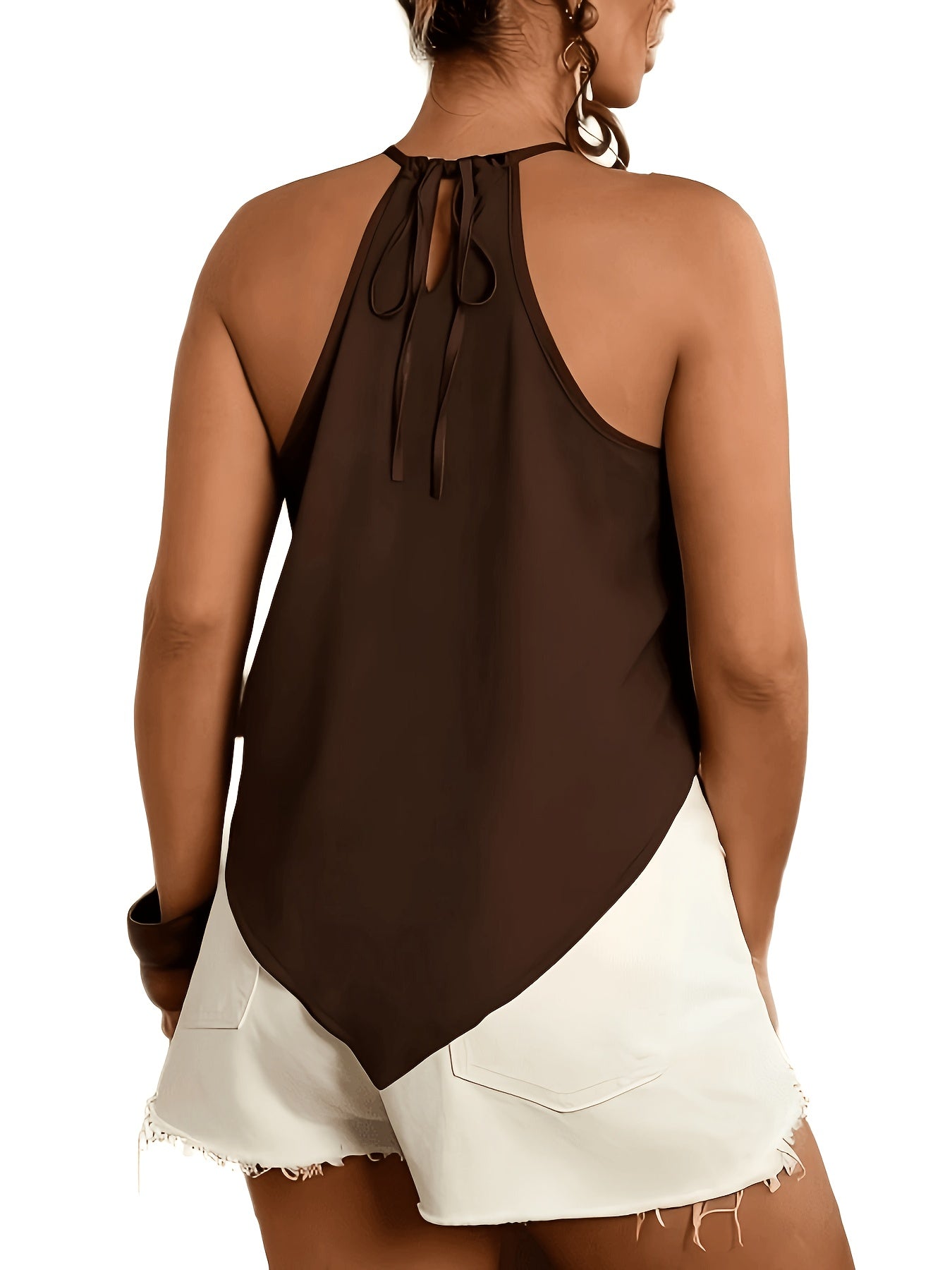 Effortless Chiffon Halter Top for Women with High Neck Sleeveless Ruched Flowing Tank Style