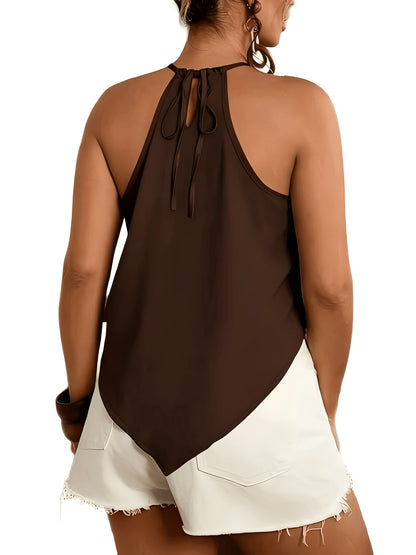 Effortless Chiffon Halter Top for Women with High Neck Sleeveless Ruched Flowing Tank Style