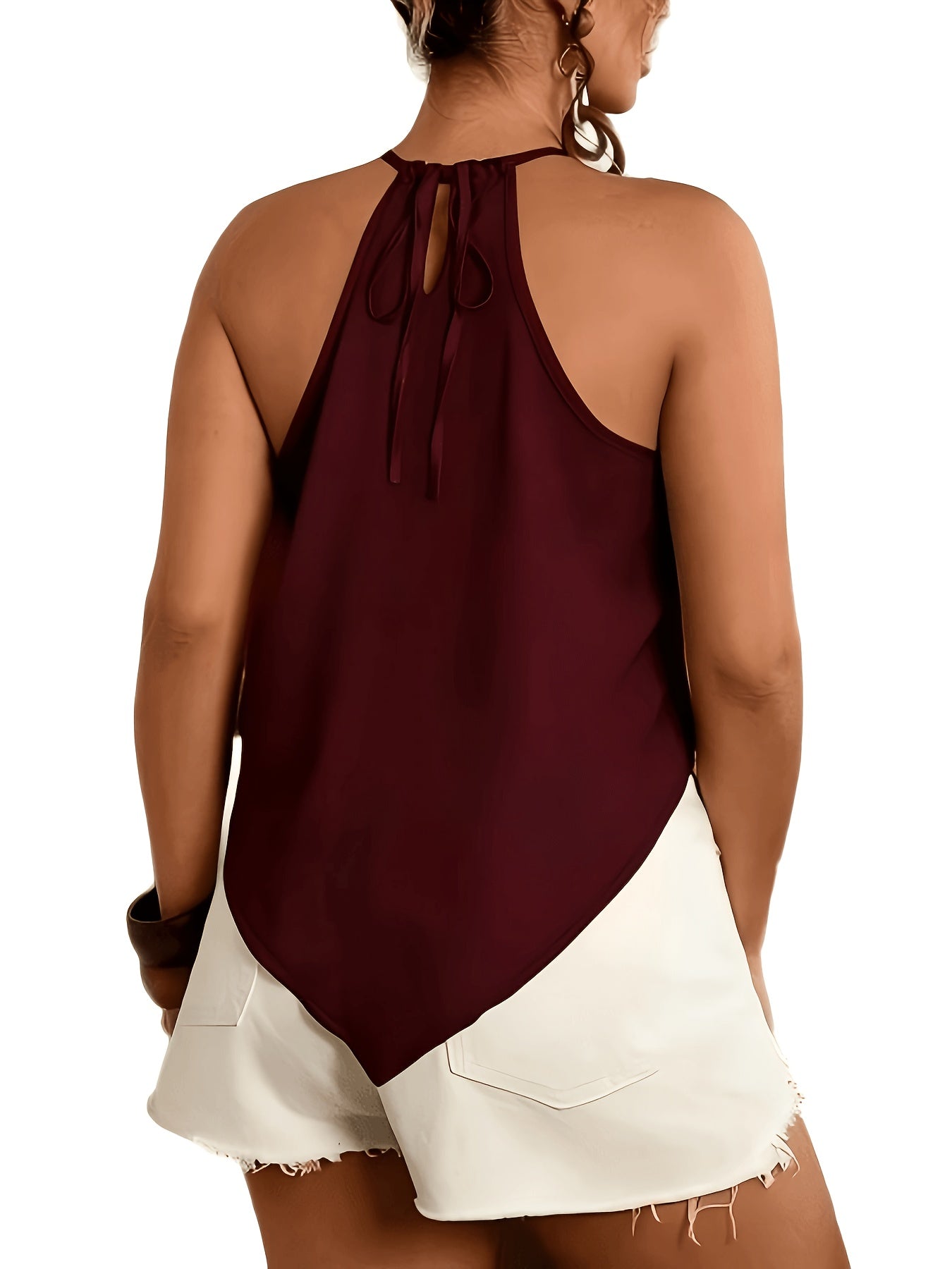 Effortless Chiffon Halter Top for Women with High Neck Sleeveless Ruched Flowing Tank Style