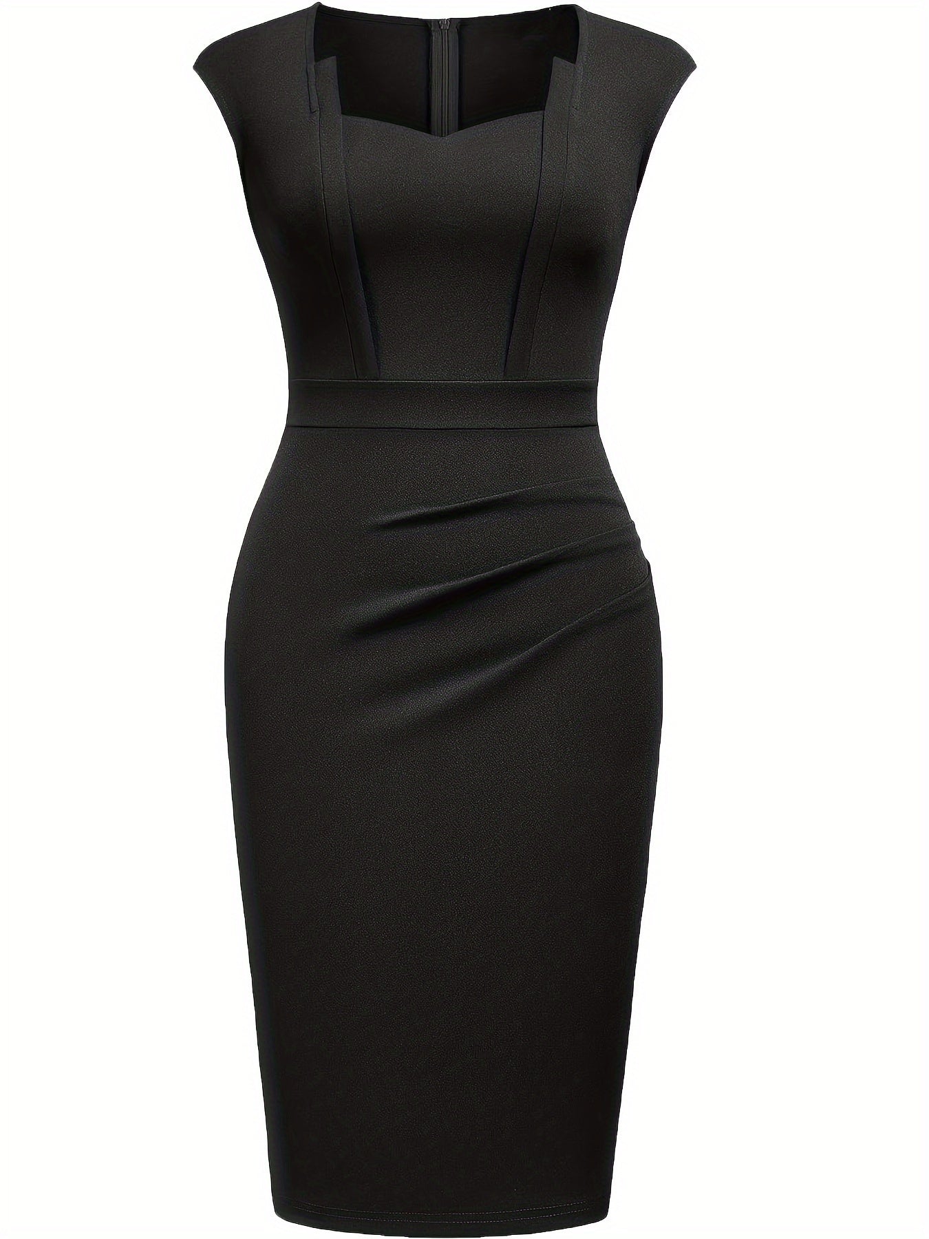 Elegant Sheath Midi Dress for Women with Sweetheart Neckline Cap Sleeve Ruched Bodycon Work Style