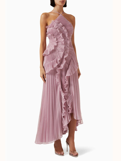 Elegant Tiered Ruffle Midi Dress for Women with One Shoulder Flowy Formal Wedding Guest Style