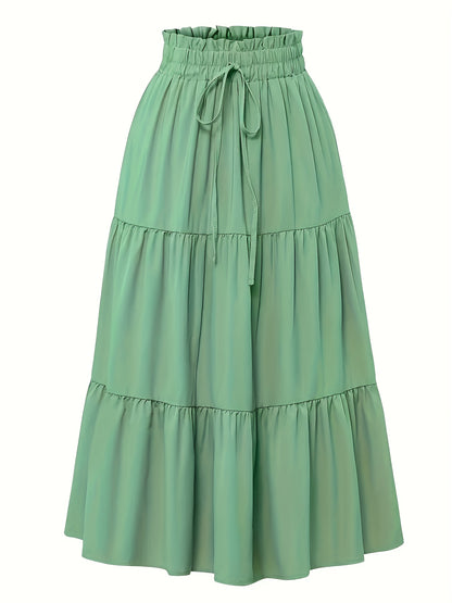 Effortless Tiered Maxi Skirt for Women with Paperbag Waist Drawstring Tie Flowing Style