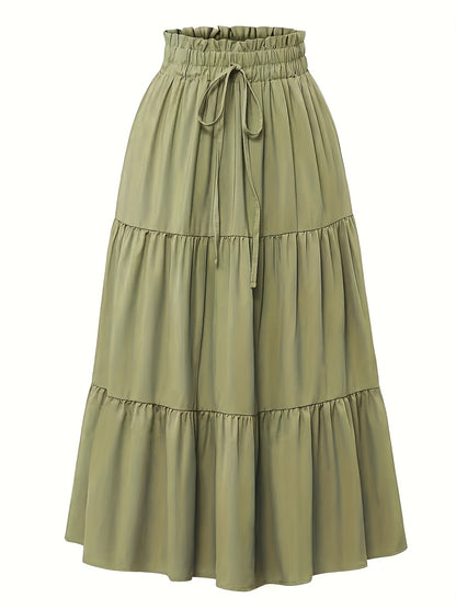 Effortless Tiered Maxi Skirt for Women with Paperbag Waist Drawstring Tie Flowing Style