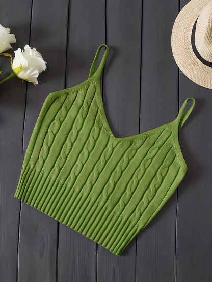 Comfortable Cable Knit Tank Top for Women with V Neck Sleeveless Ribbed Cropped Style