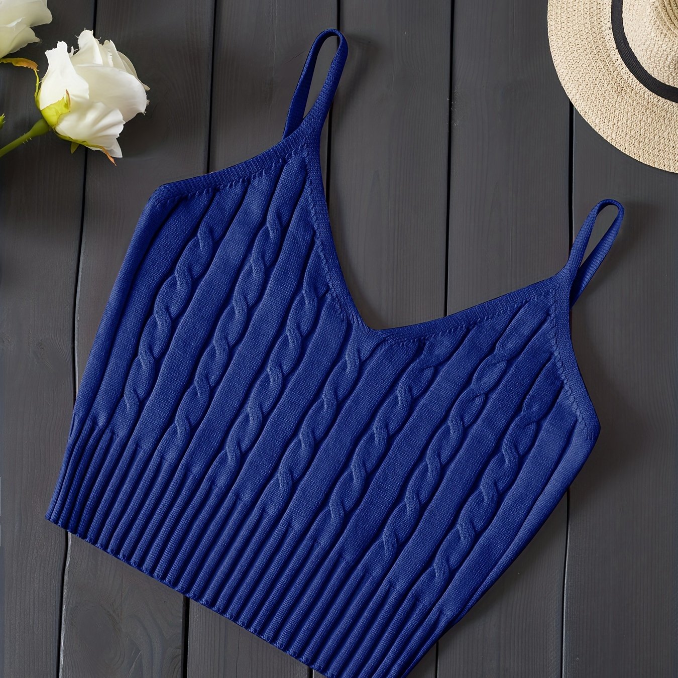 Comfortable Cable Knit Tank Top for Women with V Neck Sleeveless Ribbed Cropped Style