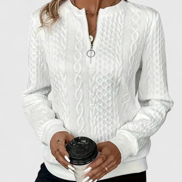 Comfortable Cable Knit Sweater for Women with Zip Neck Long Sleeve Relaxed Oversized Style
