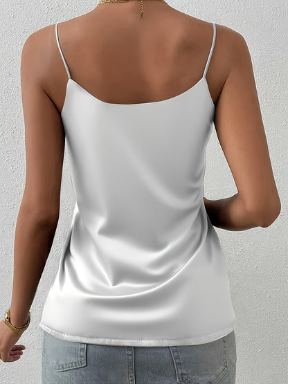 Elegant Satin Cami Tank Top for Women with V Neck Spaghetti Strap Relaxed Silky Style
