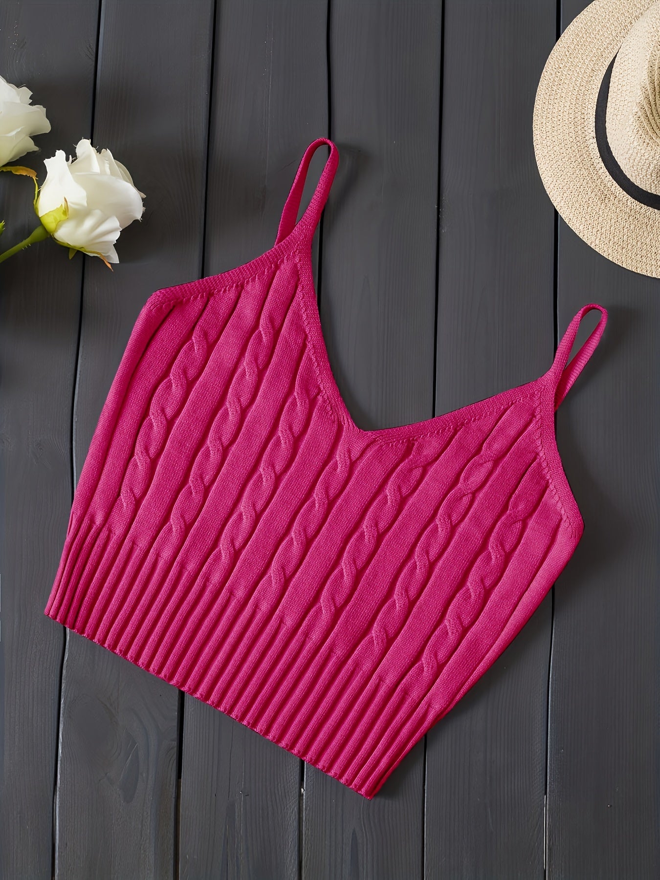 Comfortable Cable Knit Tank Top for Women with V Neck Sleeveless Ribbed Cropped Style