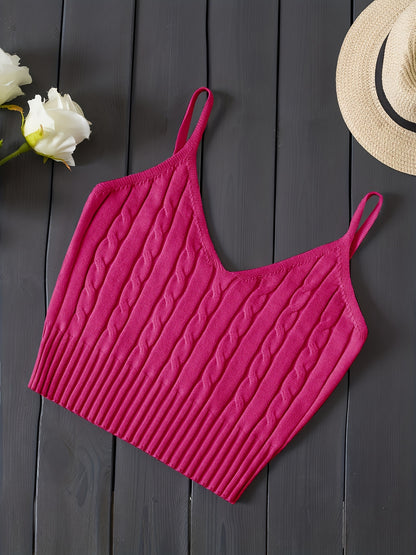 Comfortable Cable Knit Tank Top for Women with V Neck Sleeveless Ribbed Cropped Style