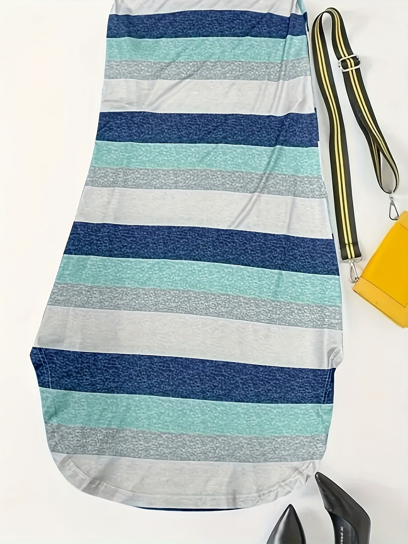 Effortless Striped Maxi Dress for Women with V Neck Short Sleeve Side Slit Relaxed Casual Style