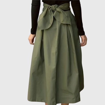 Elegant Green Midi Skirt for Women with High Waist A Line Pleated Wrap Front Casual Style
