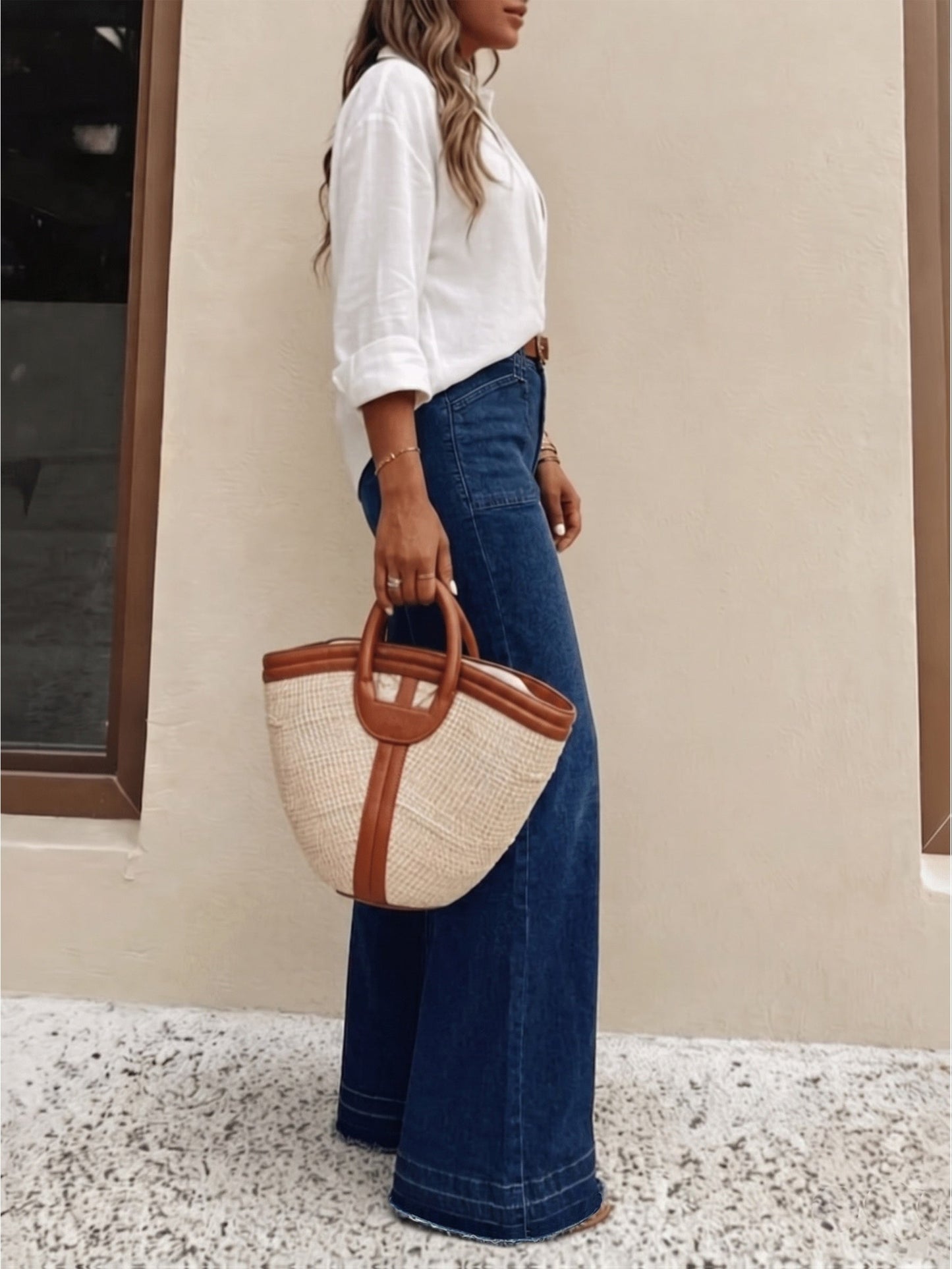 Effortless Relaxed Dark Blue Wide Leg Jeans for Women with High Waist Belted Style