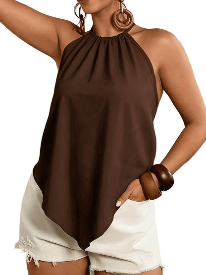 Effortless Chiffon Halter Top for Women with High Neck Sleeveless Ruched Flowing Tank Style