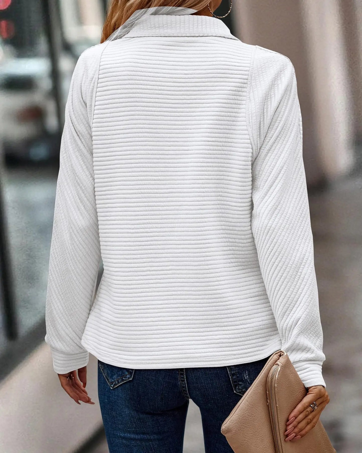 Comfortable Ribbed Pullover for Women with Collar Neck Long Sleeve Relaxed Oversized Knit Style