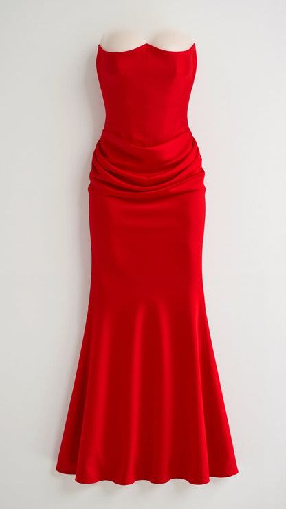 Elegant Velvet Maxi Dress for Women with Strapless Ruched Bodice Mermaid Hem Formal Wedding Guest Style