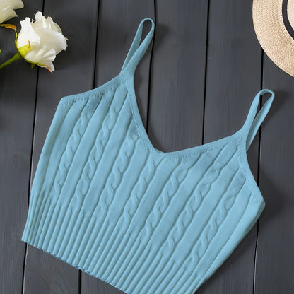 Comfortable Cable Knit Tank Top for Women with V Neck Sleeveless Ribbed Cropped Style