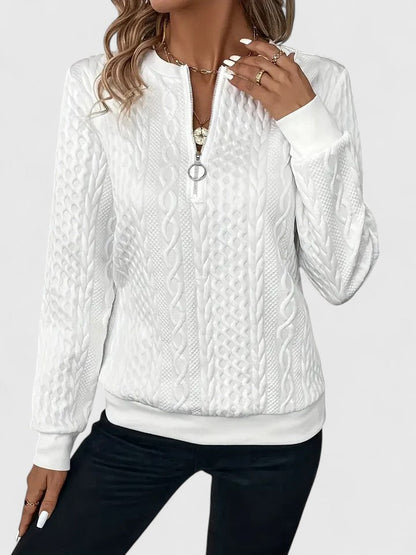 Comfortable Cable Knit Sweater for Women with Zip Neck Long Sleeve Relaxed Oversized Style