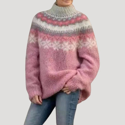 Comfortable Fair Isle Sweater for Women with Crew Neck Long Sleeve Relaxed Oversized Knit Style