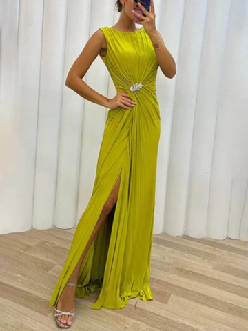 Elegant One Shoulder Evening Dress for Women with Draped Ruched Waist Side Slit