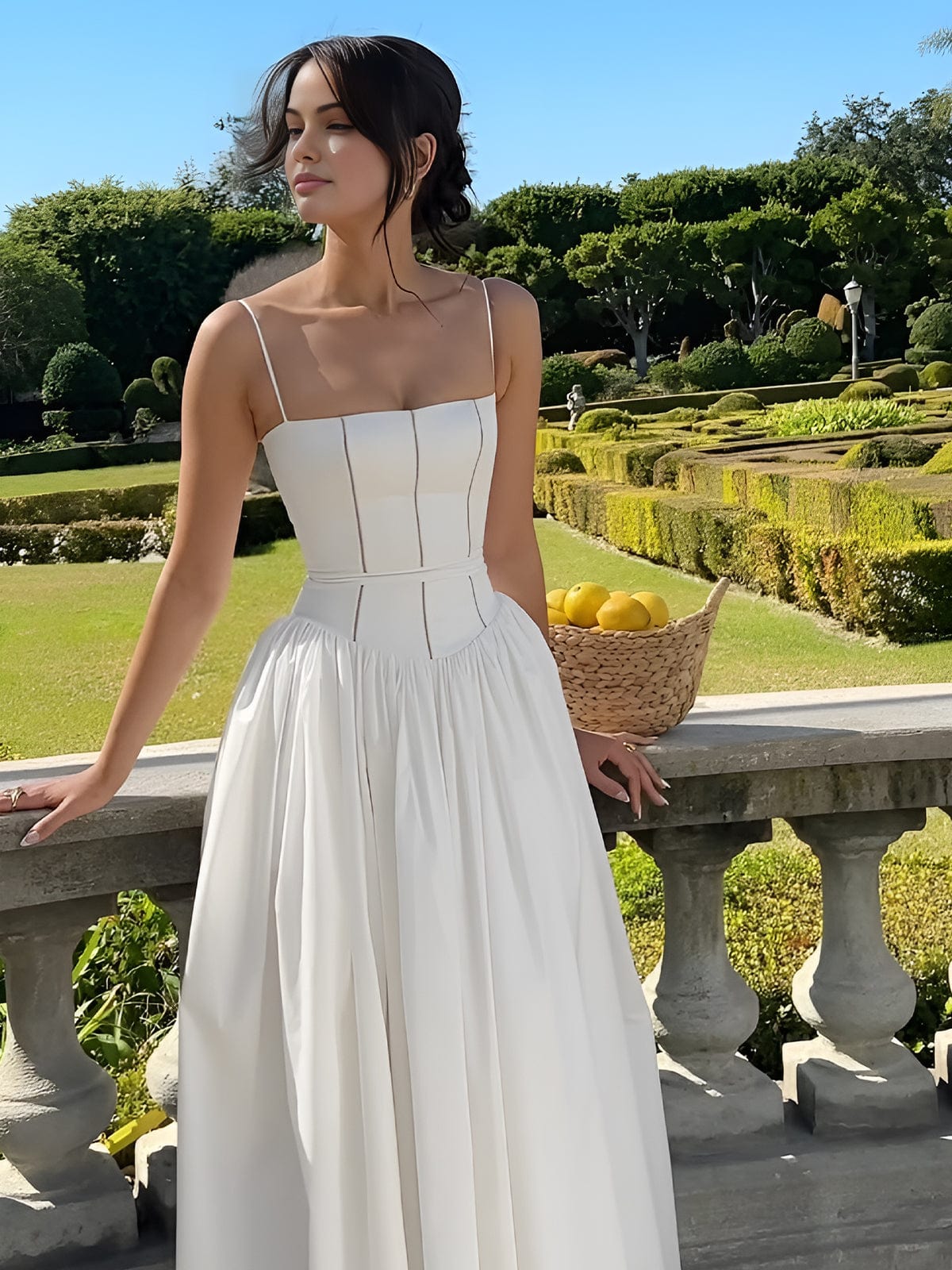 Elegant Strapless Midi Dress for Women with Corset Bodice Full Tea Length Skirt Formal Wedding Guest Style