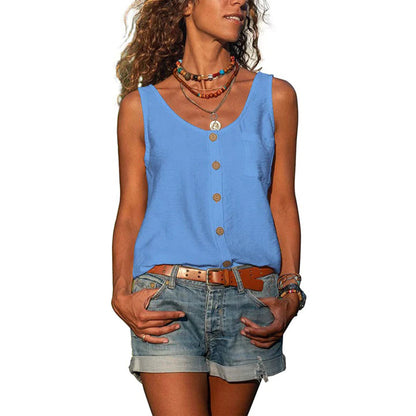 Effortless Linen Button Front Tank Top for Women with Scoop Neck Sleeveless Relaxed Boho Style