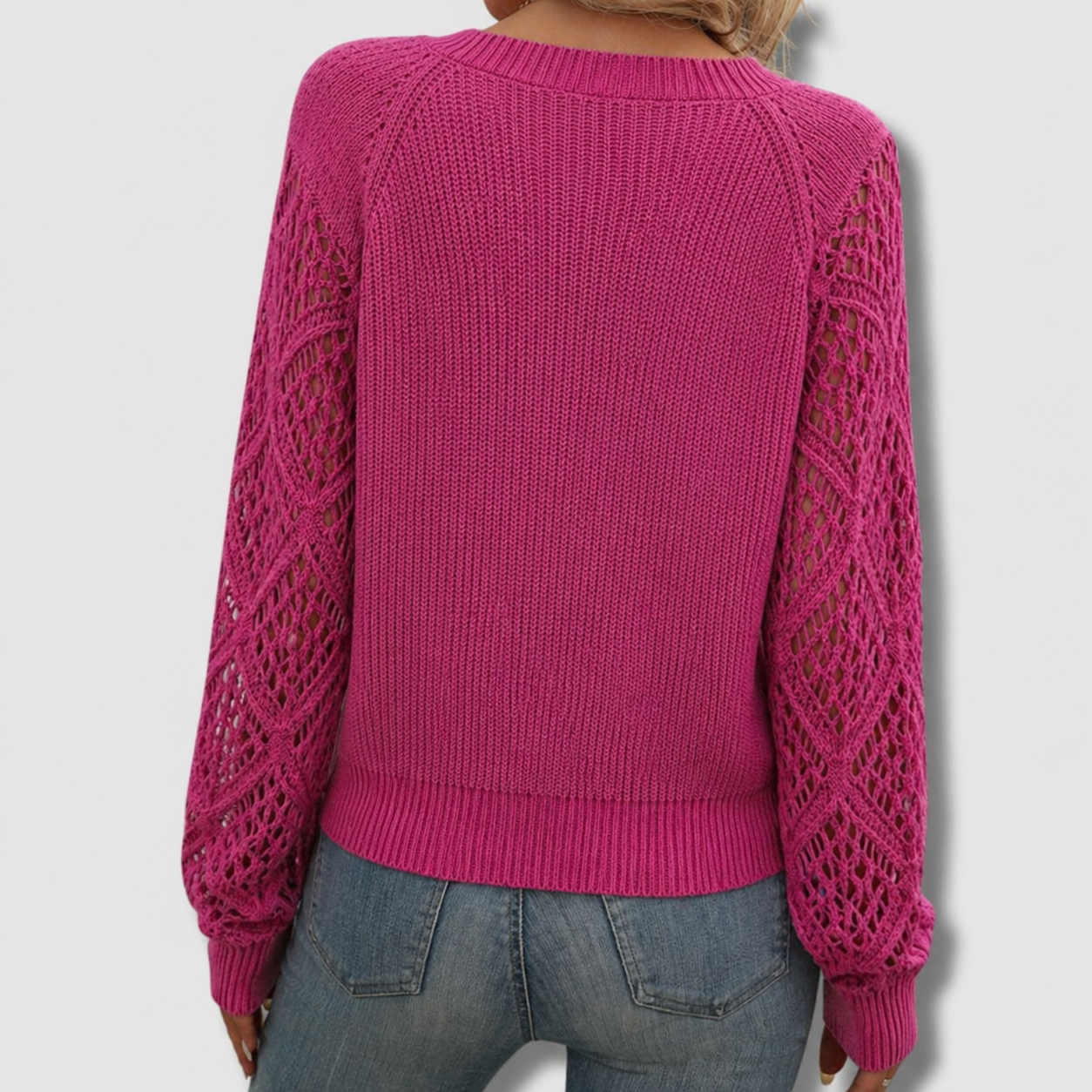 Comfortable Crochet Sweater for Women with V Neck Long Sleeve Openwork Relaxed Oversized Knit Style