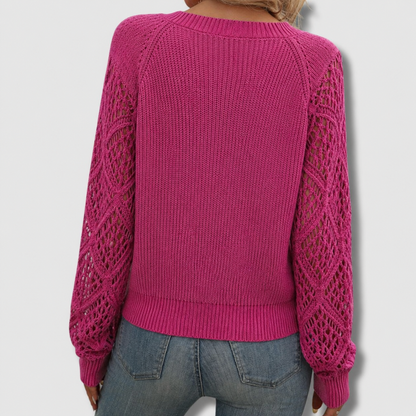 Comfortable Crochet Sweater for Women with V Neck Long Sleeve Openwork Relaxed Oversized Knit Style