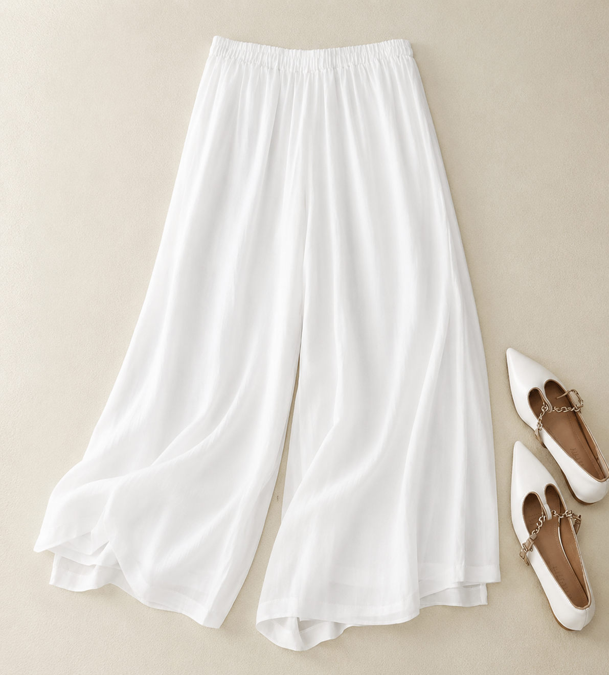 Effortless Linen Wide Leg Pants for Women with Elastic Waist Cropped Flowing Casual Style