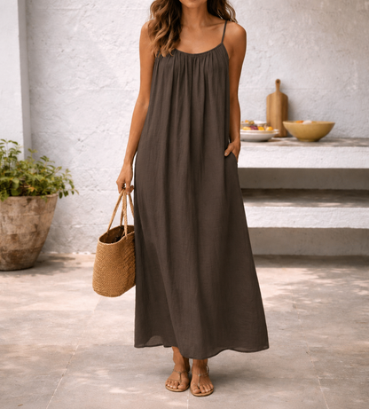 Effortless Linen Maxi Dress for Women with Scoop Neck Spaghetti Strap Flowing Bohemian Style