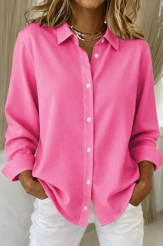 Effortless Blouse for Women with Collar Long Sleeve Button Front Relaxed Oversized Style