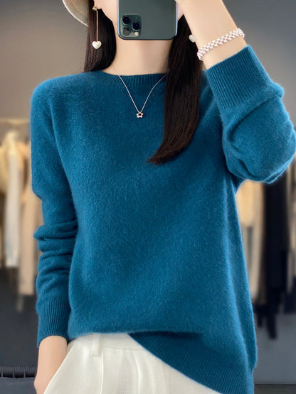 Comfortable Soft Sweater for Women with Crew Neck Long Sleeve Relaxed Oversized Knit Style